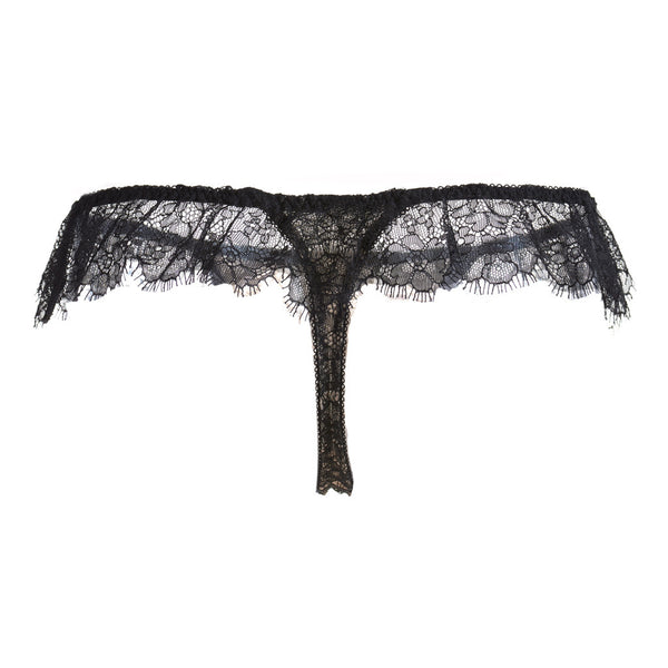 Seduction High Cut Lace Frill Tanga Black Akiko Ogawa Lingerie